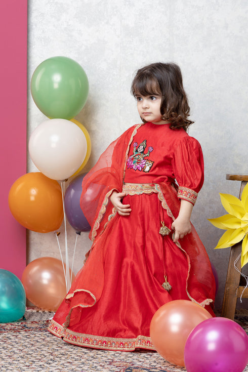 MAA LAKSHMI MOTIF RED LEHENGA SET